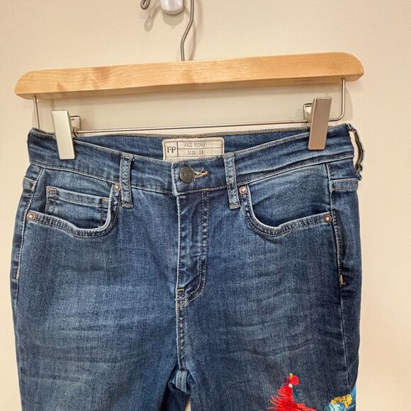 Free People Womens 26 Embroidered Jeans Peacock Florals Cropped Raw Hem - Picture 5 of 13